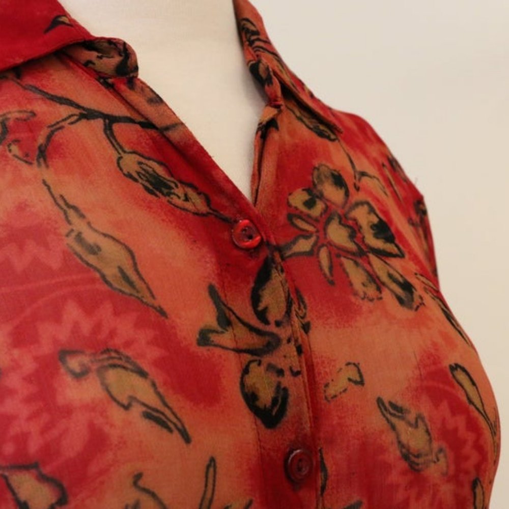 Red Micro Mesh Patterned Button Down - Picture 3 of 4